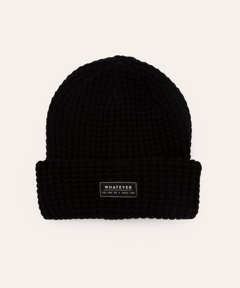 gorro de tricot com dobra preto