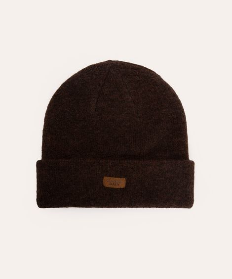 gorro de tricot com dobra texturizado marrom