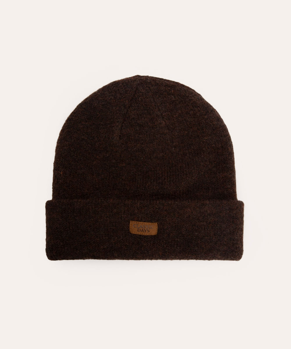 gorro de tricot com dobra texturizado marrom