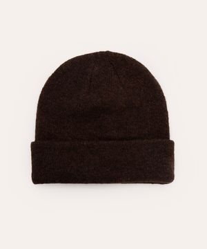 gorro de tricot com dobra texturizado marrom