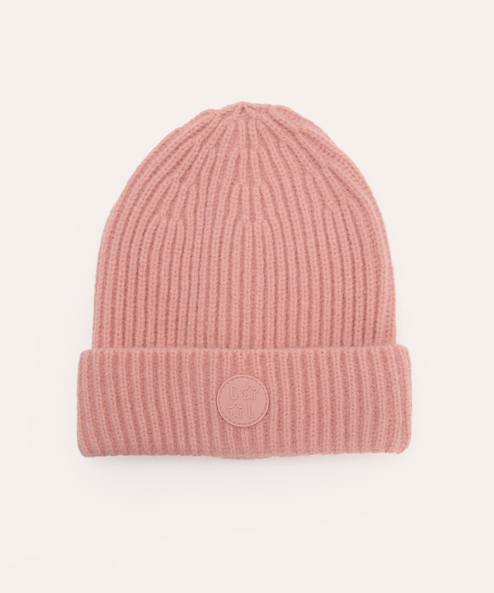 gorro infantil de tricot canelado rosa