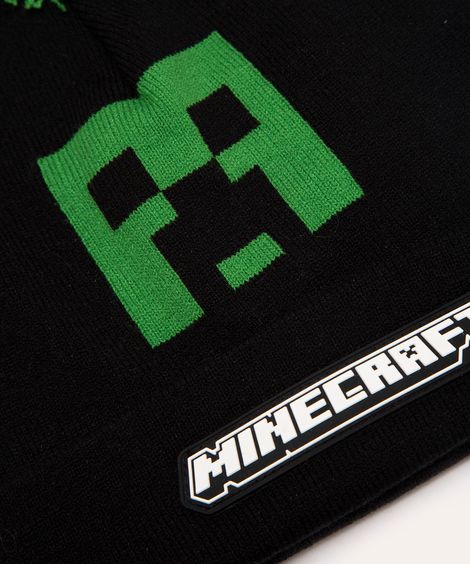 kit de gorro infantil de tricot minecraft  + luva preto