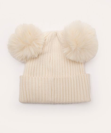 gorro infantil de tricot pompom be happy off white