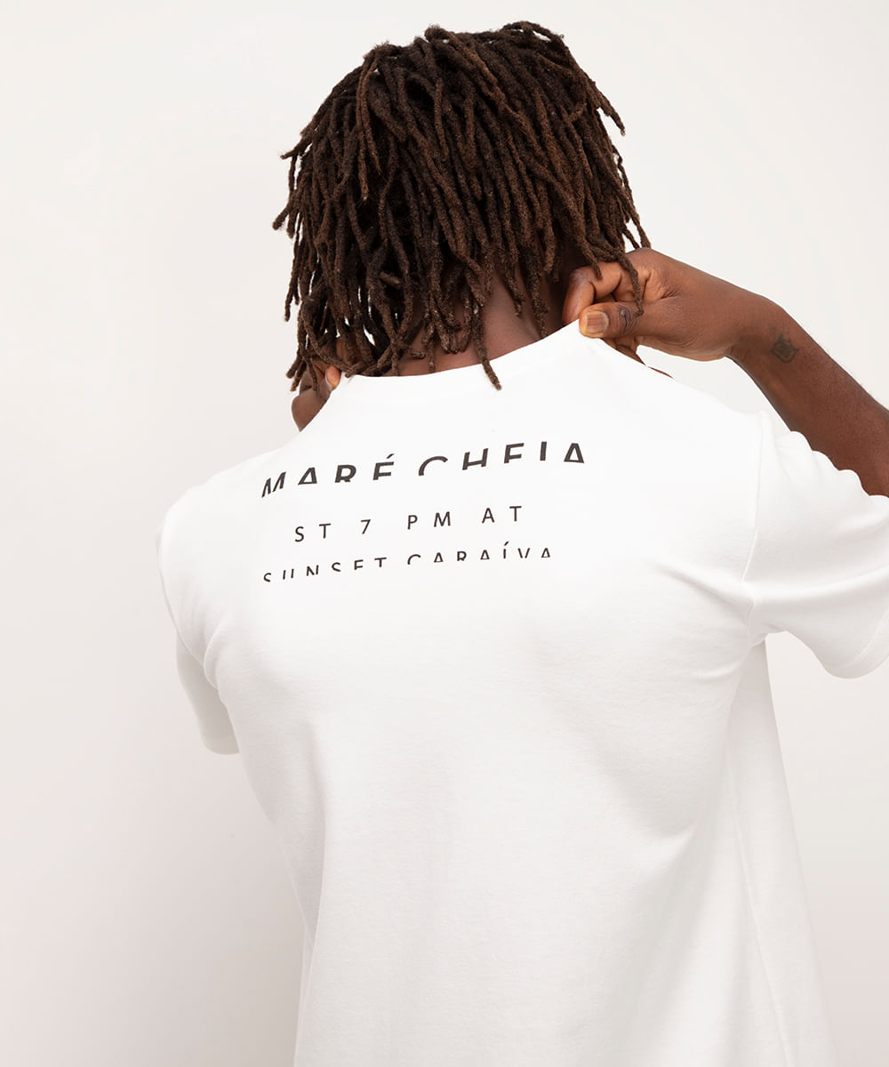camiseta manga curta estampada maré cheia  off white