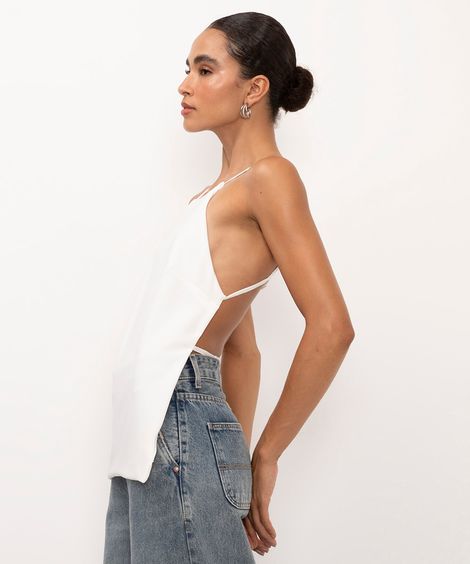 blusa frente única alças finas off white