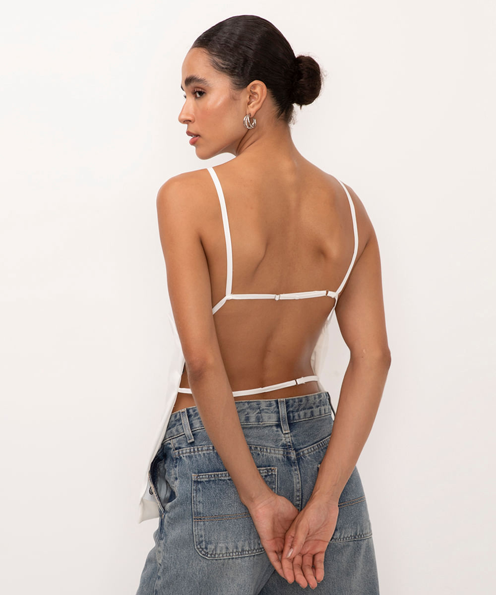 blusa frente única alças finas off white