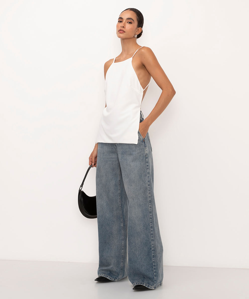 blusa frente única alças finas off white