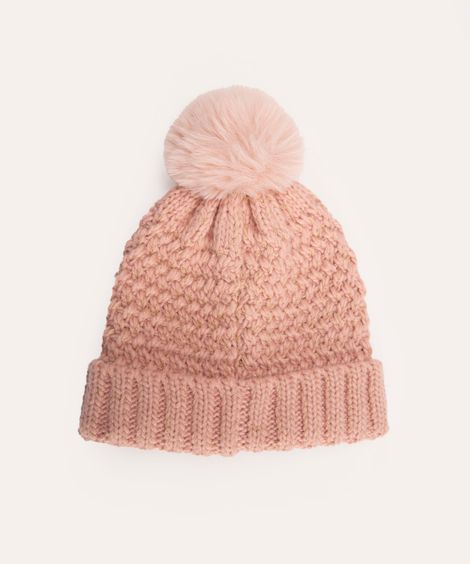 gorro infantil de tricot lurex com pompom rosê