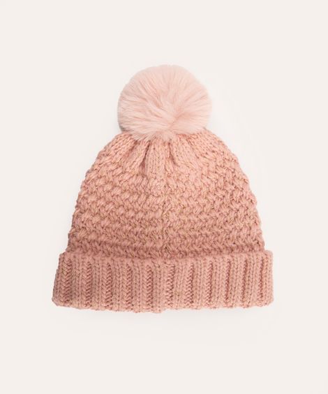 gorro infantil de tricot lurex com pompom rosê