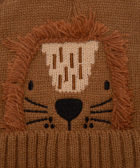 gorro infantil leão com luvas marrom