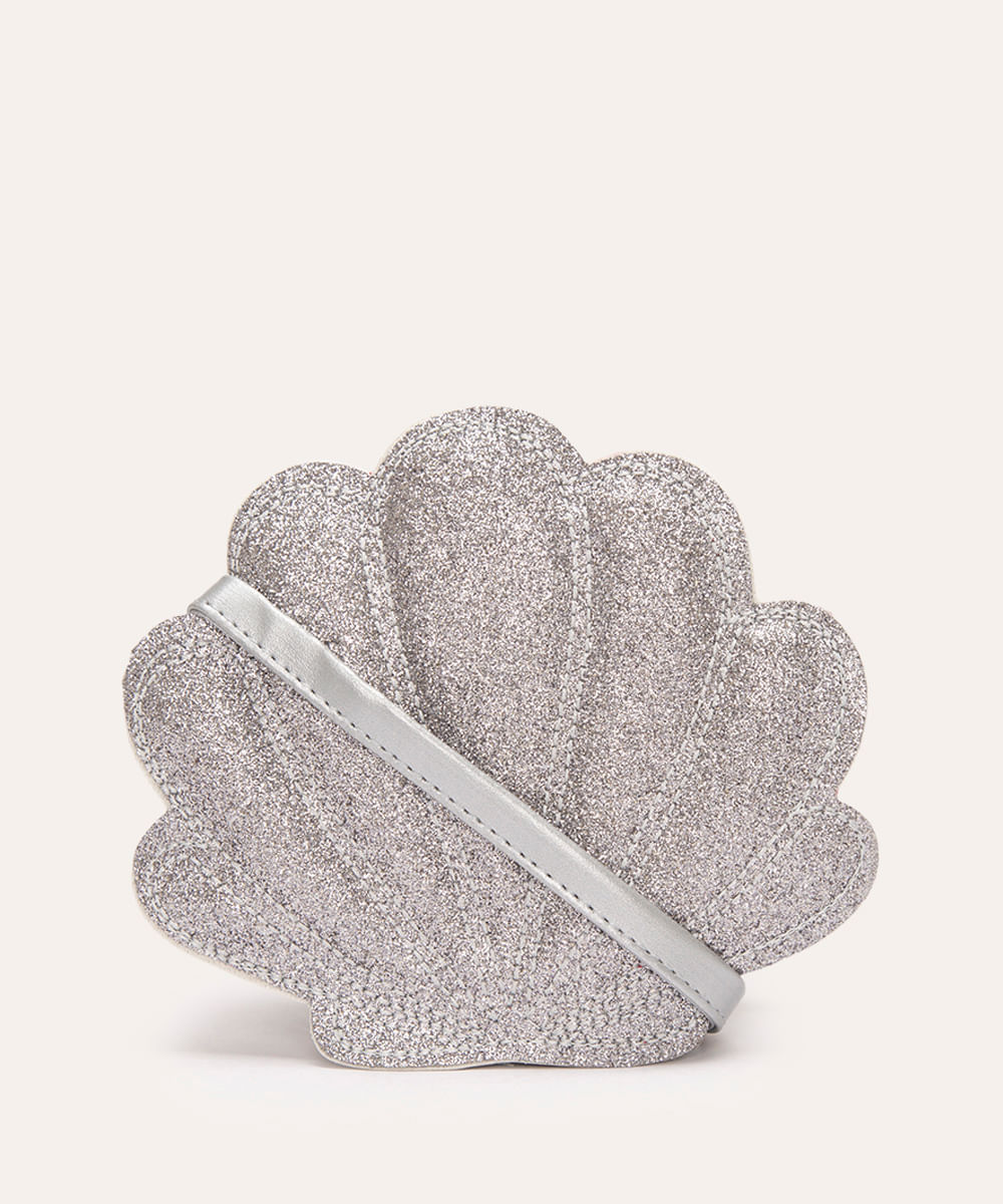 bolsa infantil concha glitter prata
