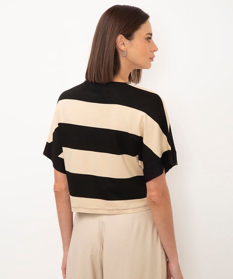 blusa de viscose listrada bege