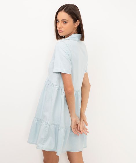 vestido jeans curto manga curta azul