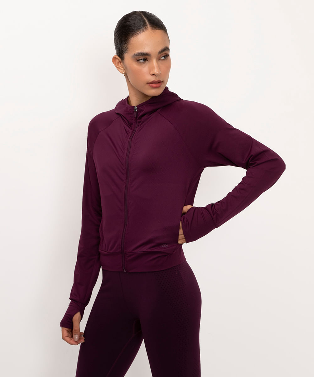jaqueta com capuz esportiva - roxo