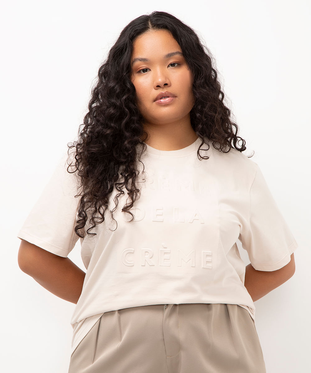 camiseta de algodão plus size crème dela crème mindset bege
