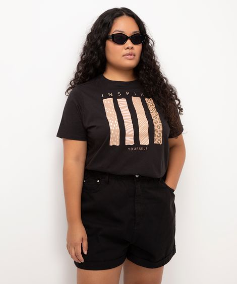camiseta de algodão plus size inspire yourself preta