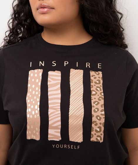 camiseta de algodão plus size inspire yourself preta
