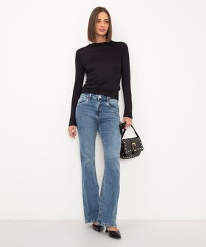 calça jeans flare cintura alta azul