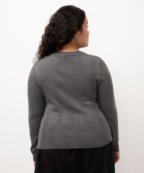 suéter de tricot plus size canelado - CINZA MESCLA