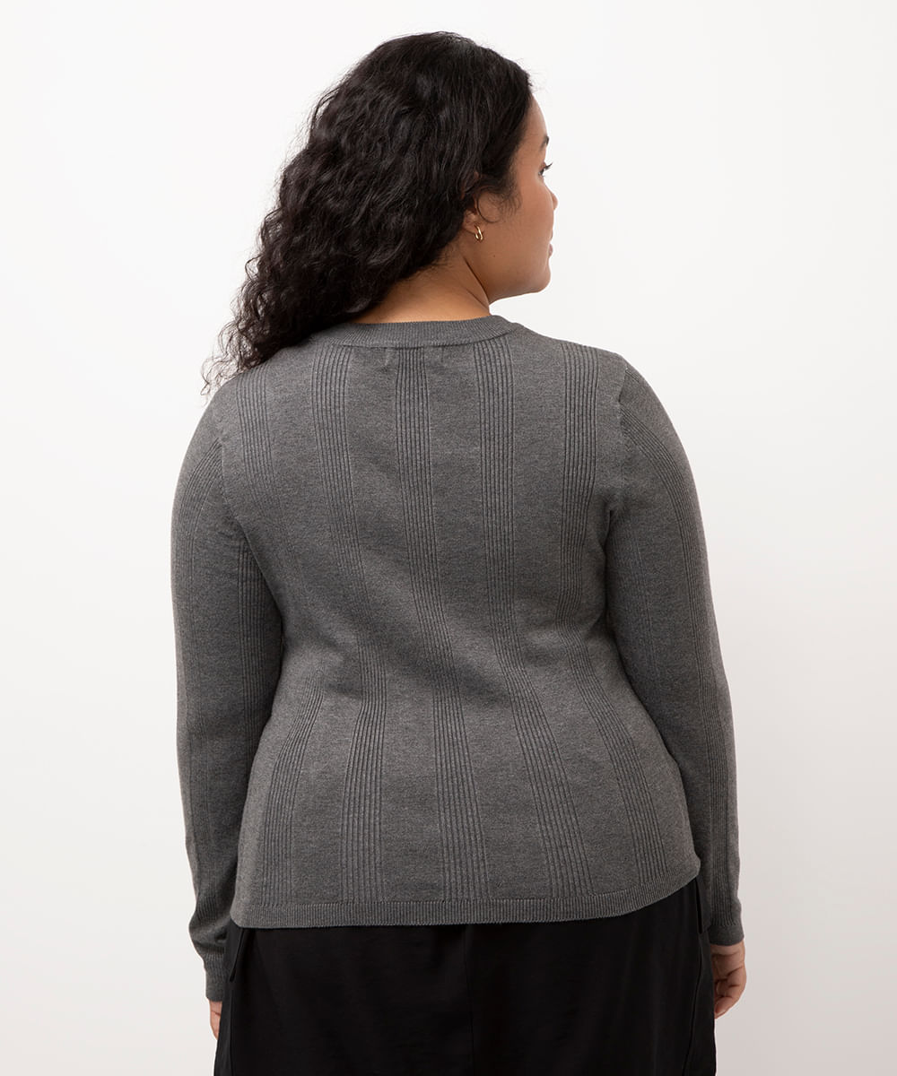 suéter de tricot plus size canelado - CINZA MESCLA