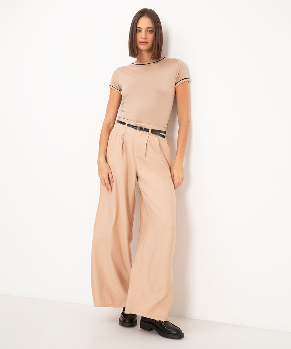 blusa de viscose manga curta bege