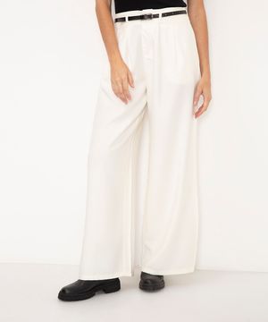 calça wide leg alfaiataria de viscose cintura alta off white