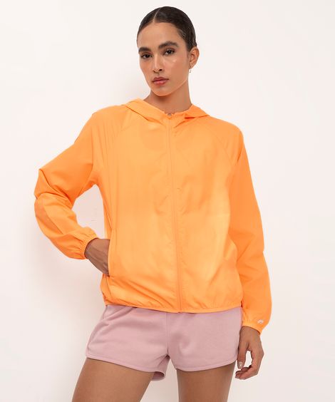 jaqueta feminina corta vento esportiva com capuz laranja