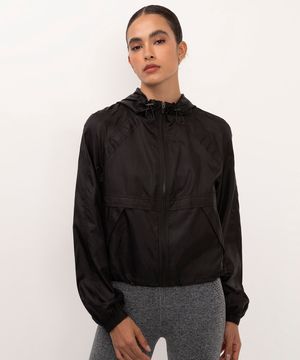 jaqueta corta vento com capuz esportiva ace - preto