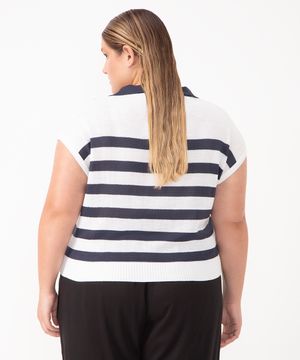 blusa de tricot listrada plus size bege