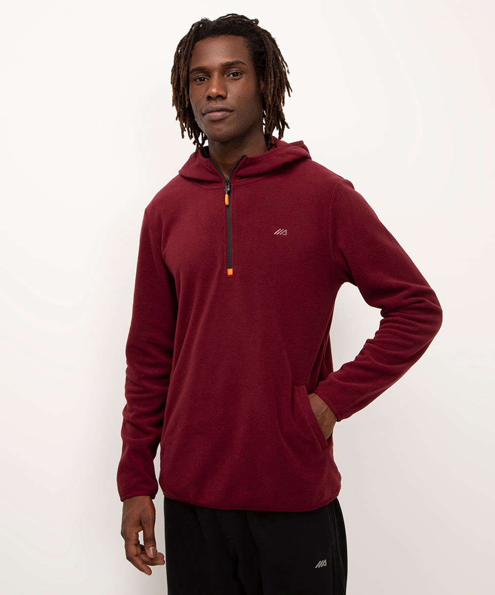 blusa polar fleece com capuz vinho