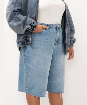 bermuda jeans plus size cintura média - JEANS CLARO DIRTY