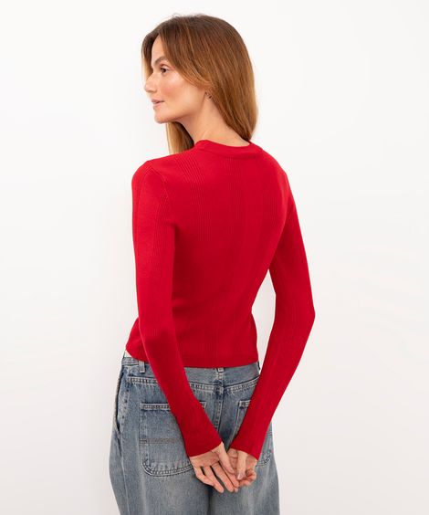 suéter básico de tricot canelado - vermelho