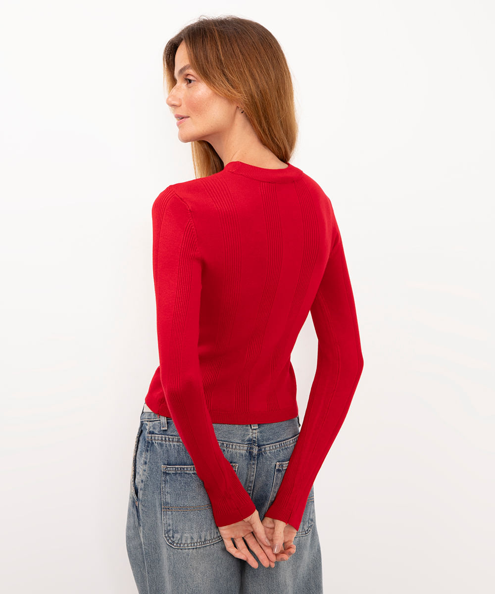 suéter básico de tricot canelado - vermelho