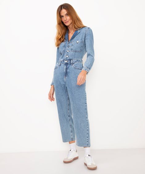 macacão jeans manga longa azul