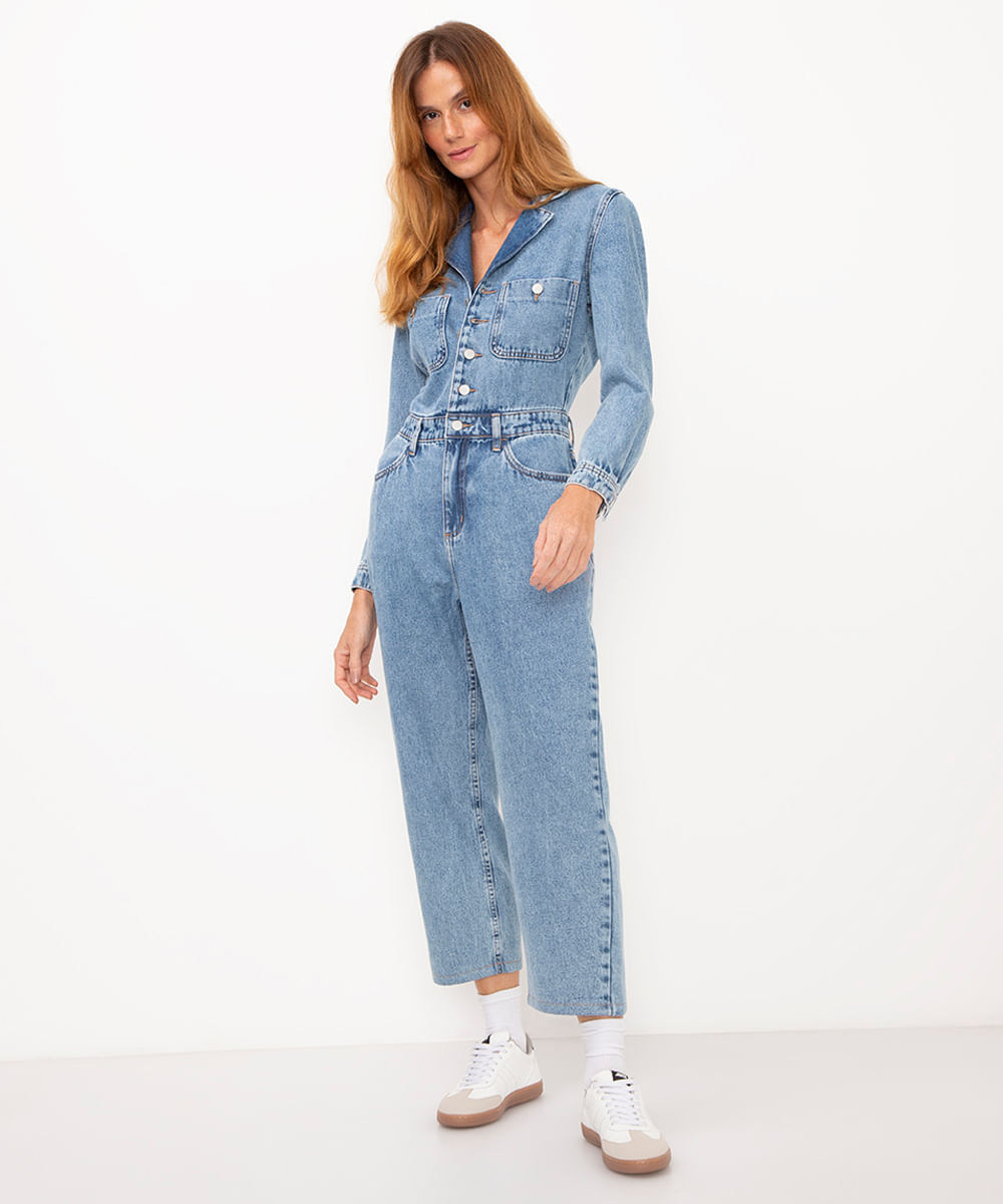macacão jeans manga longa azul