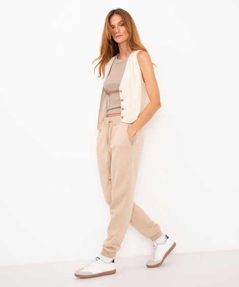 calça de moletom jogger com felpa - areia