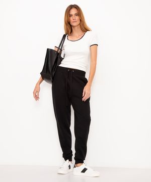 calça de moletom jogger com felpa - preto