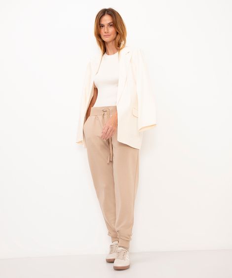 calça de moletom jogger básica - areia