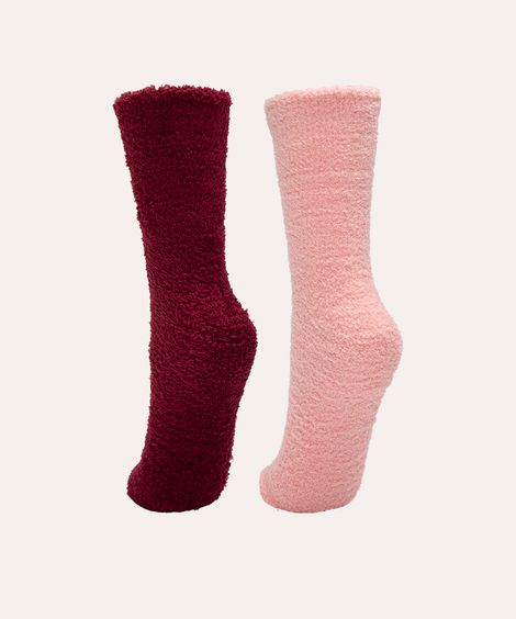 kit de 2 pares de meias chenille cano longo colorido