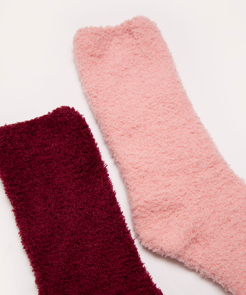 kit de 2 pares de meias chenille cano longo colorido
