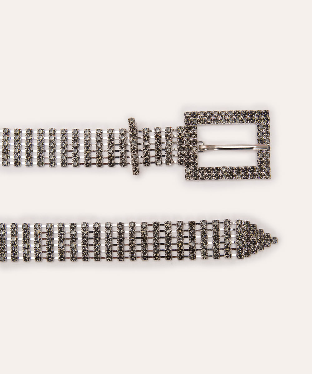 cinto de strass com fivela grafite