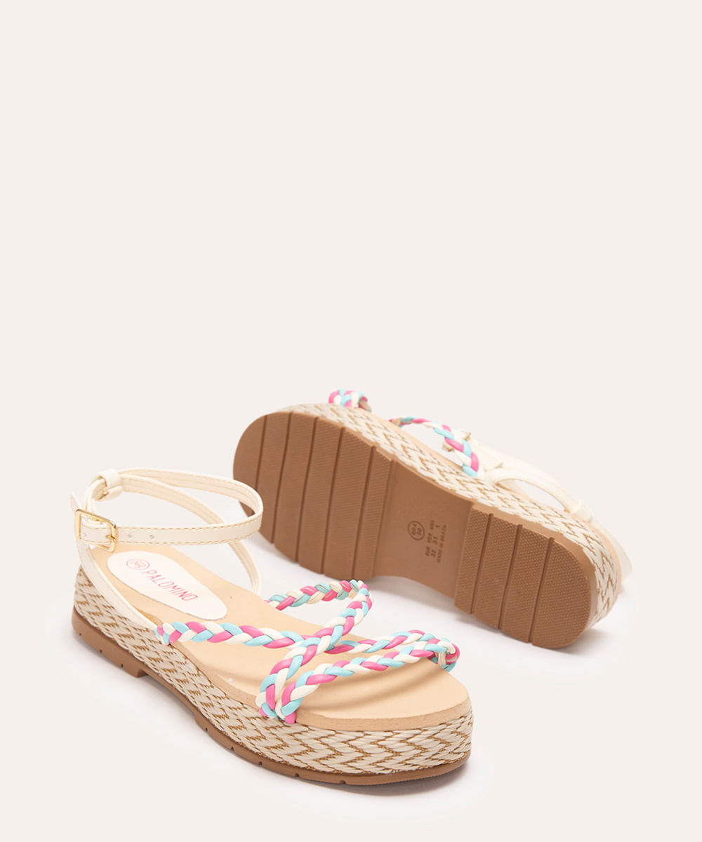 sandália infantil flatform tiras trançadas off white