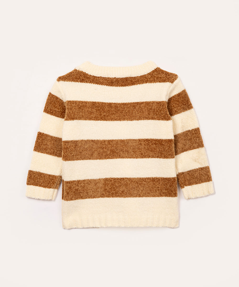 suéter de tricot listrada manga longa marrom