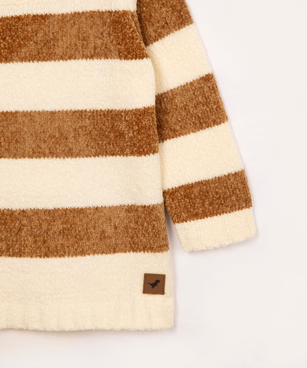 suéter de tricot listrada manga longa marrom