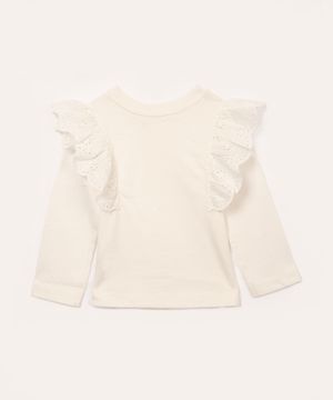 blusa infantil manga longa babado laise off white