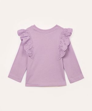 blusa infantil manga longa babado laise lilás