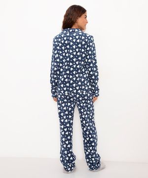 pijama americano de fleece corações azul marinho
