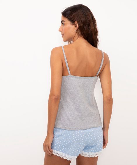 short doll de algodão poá com renda azul