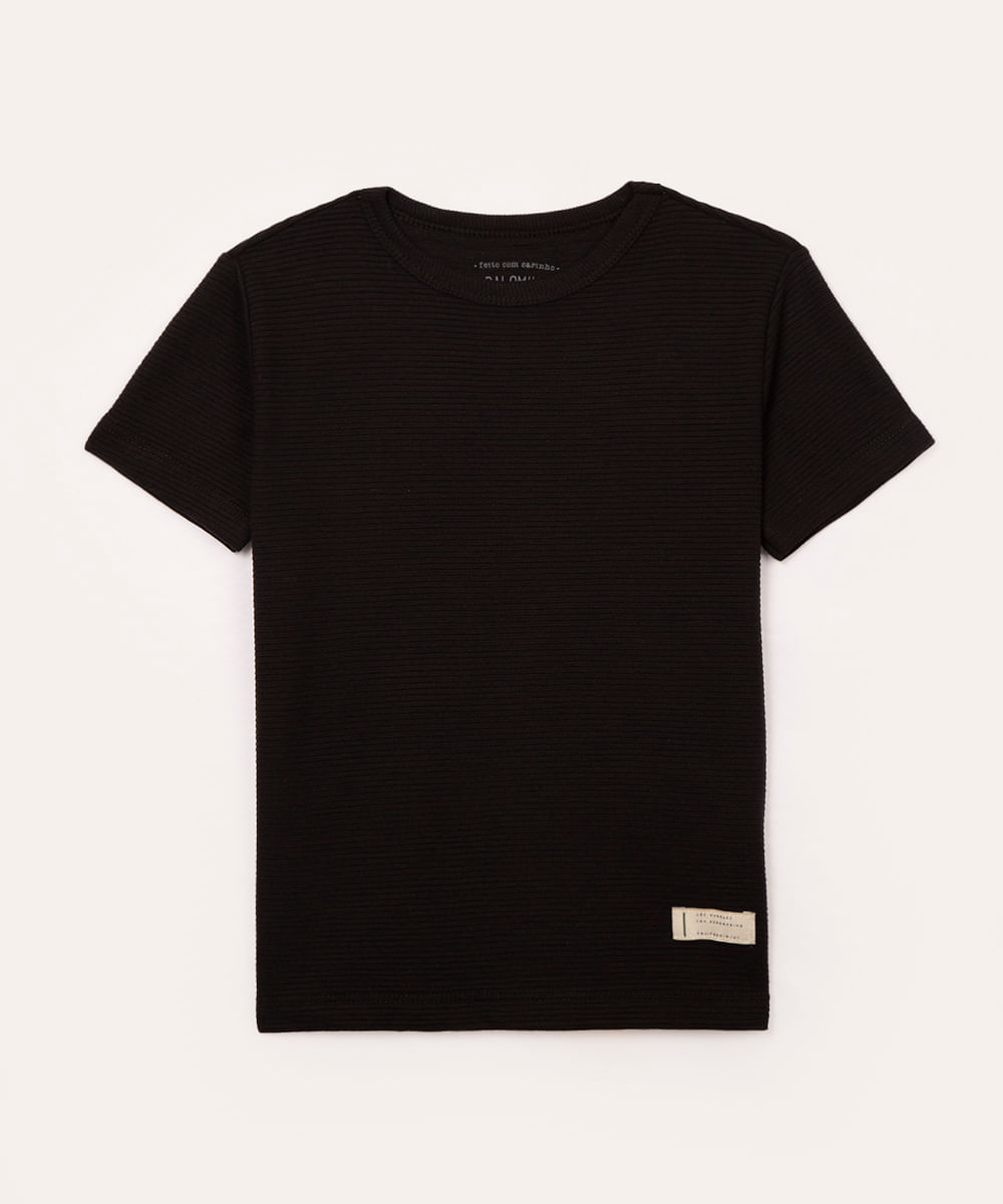 camiseta de algodão infantil texturizada preto