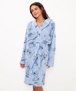 roupão em fleece stitch manga longa azul